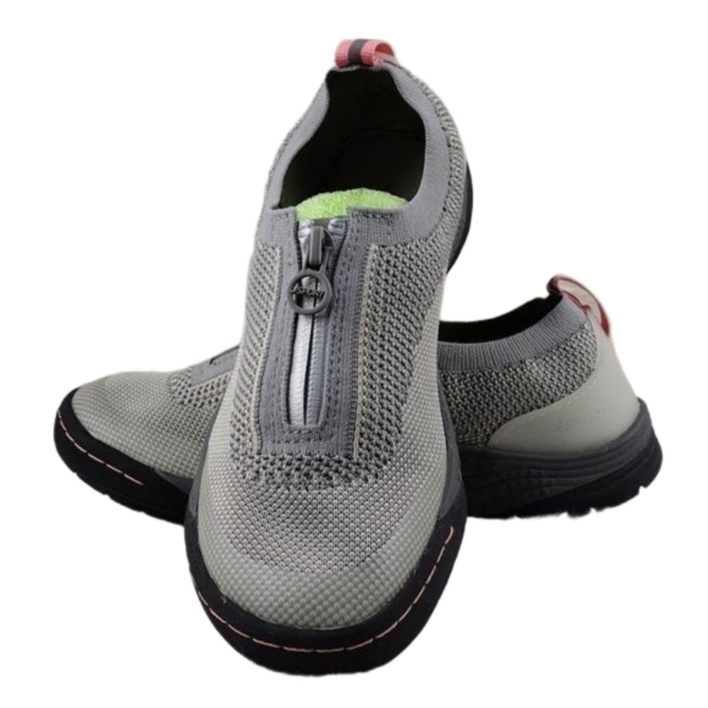 J Sport Halden Grey Knit Fabric Zipper Upper Round Toe Slip On Athletic Sneaker
